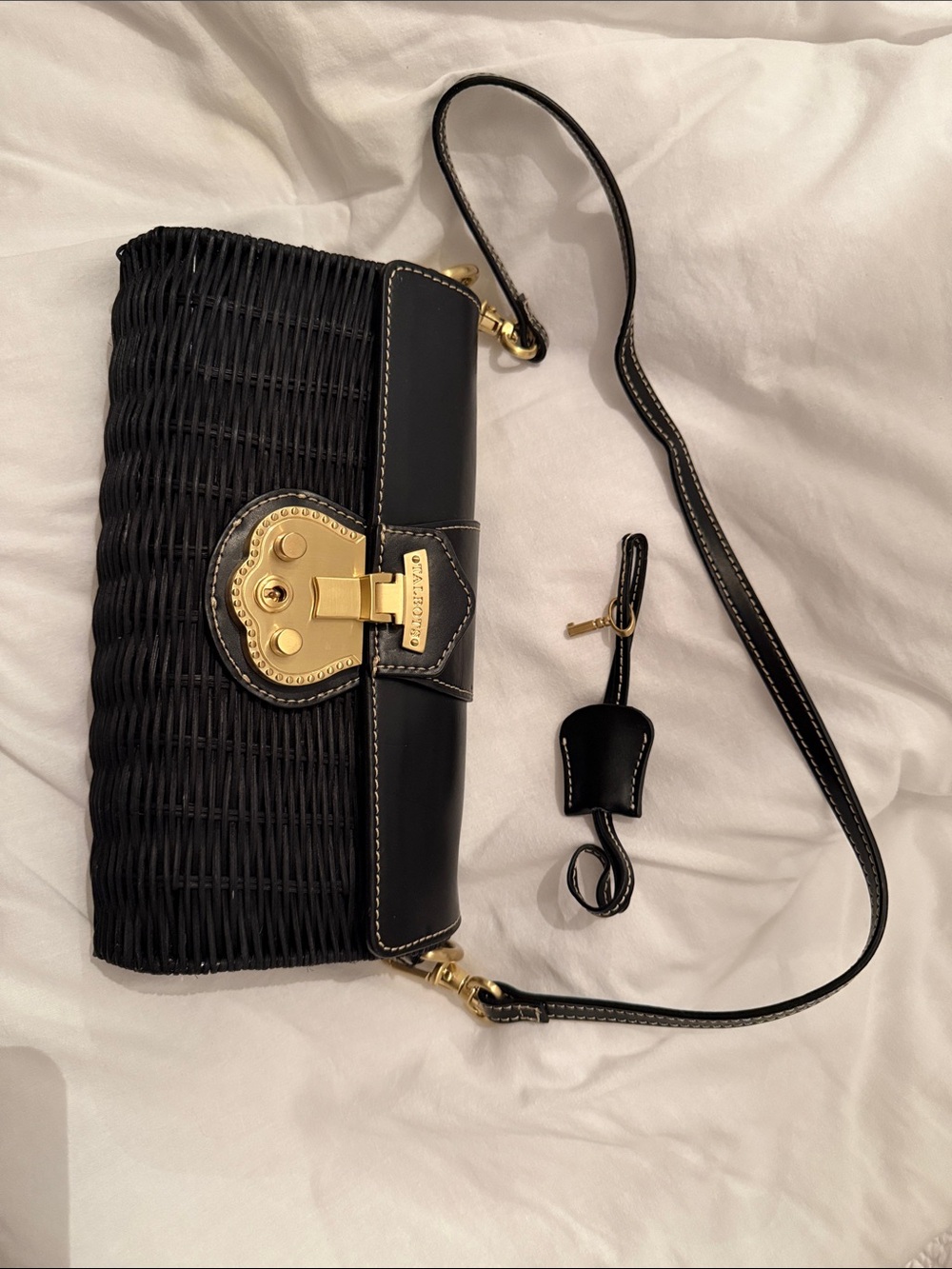 Talbots Black Woven Crossbody Bag with Gold Lock